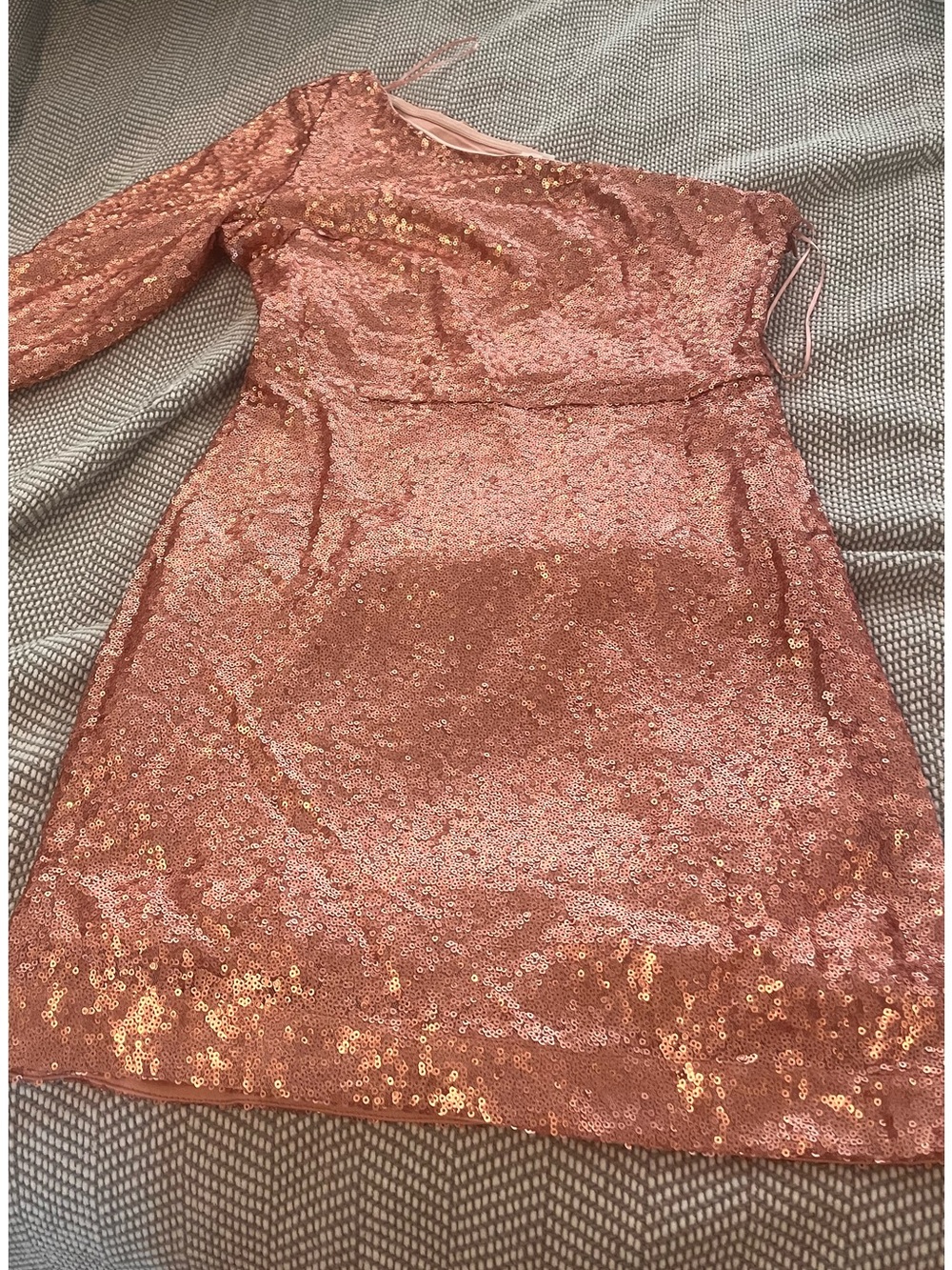 Vici Rose Gold Sequin One-Shoulder Mini Dress